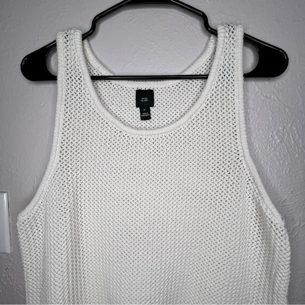 River Island White Cable Knit Women’s Tank Casual Coastal Clean Girl Top Sz M - Picture 4 of 11